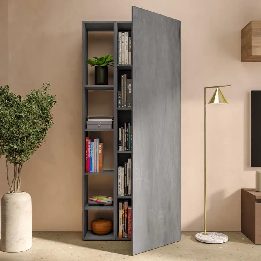 Libreria 82x185h cm 2 elementi piombo con vani a giorno e anta - Clary