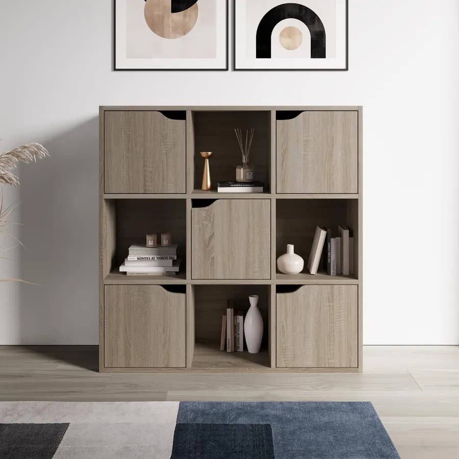 Libreria 89x90h cm finitura rovere con ante e vani - Artik