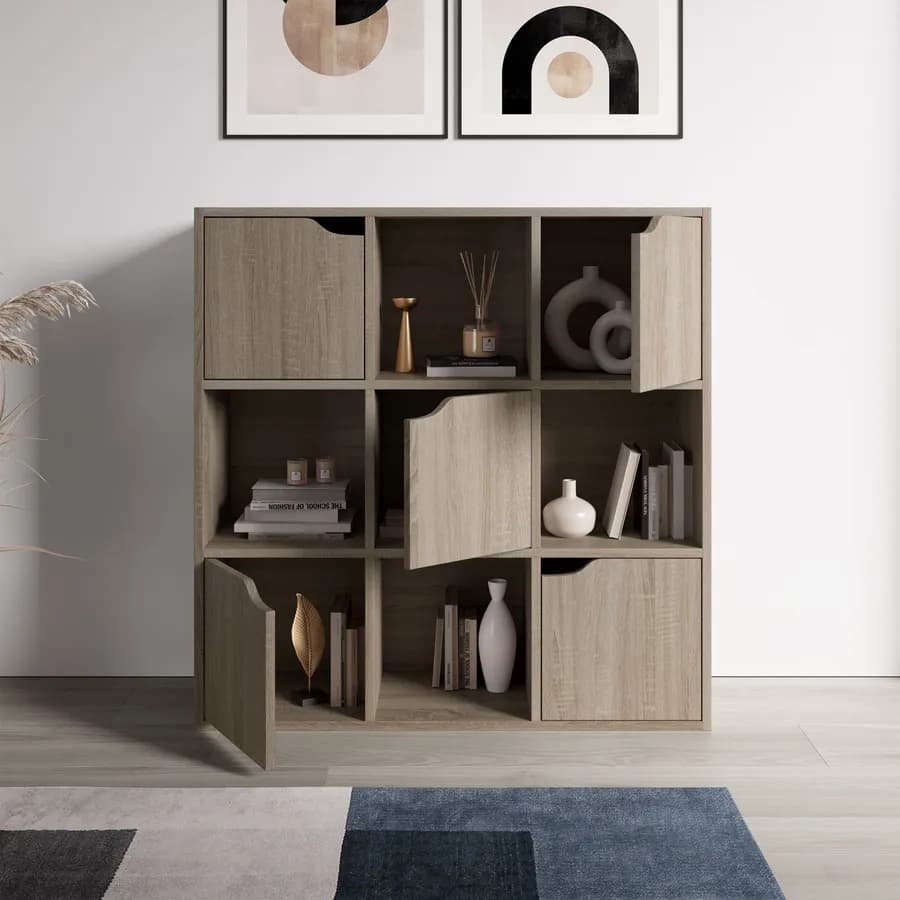 Libreria 89x90h cm finitura rovere con ante e vani - Artik