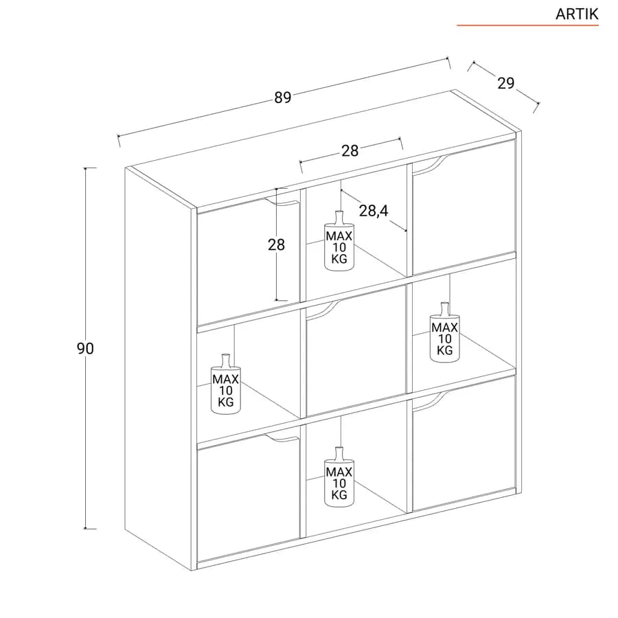 Libreria 89x90h cm finitura rovere con ante e vani - Artik