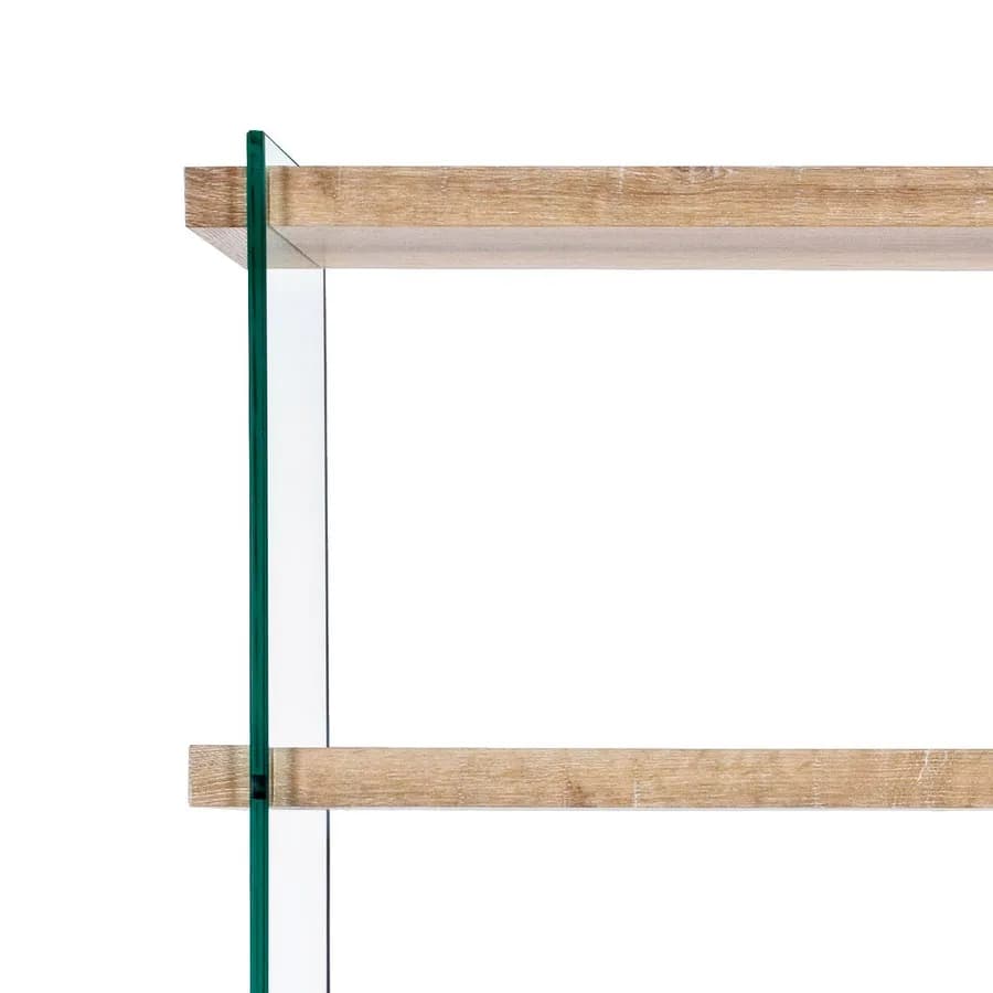Libreria 90x180h cm in vetro temperato con ripiani e cassetti rovere - City