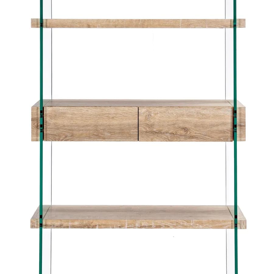 Libreria 90x180h cm in vetro temperato con ripiani e cassetti rovere - City