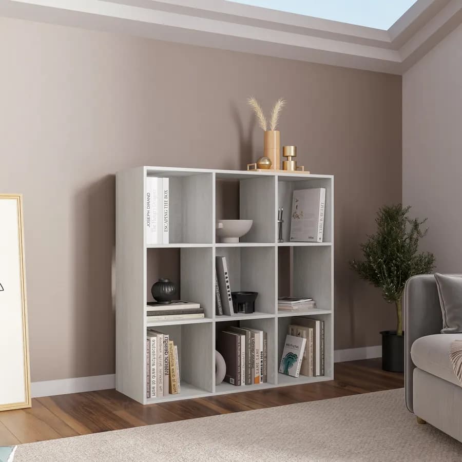 Libreria 91x91h cm bianco effetto legno con 9 vani - Realm