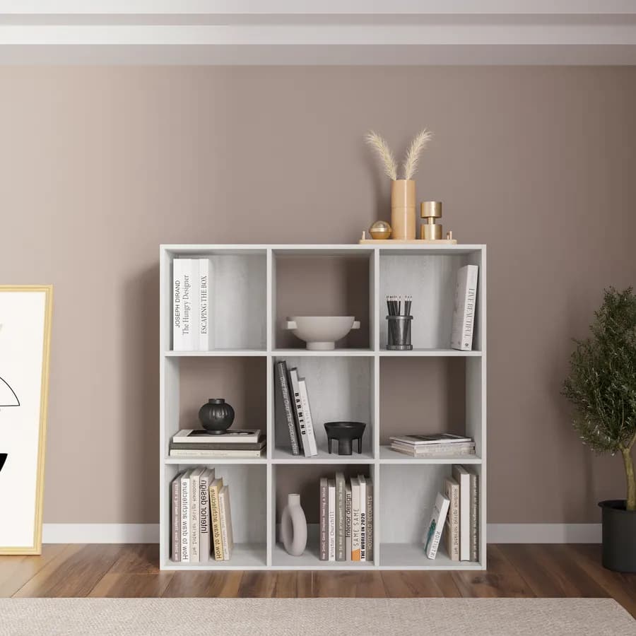 Libreria 91x91h cm bianco effetto legno con 9 vani - Realm
