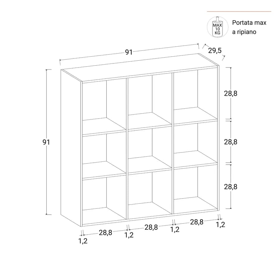 Libreria 91x91h cm bianco effetto legno con 9 vani - Realm