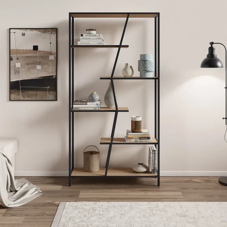 Libreria 94x180 cm rovere con struttura in metallo nero - Dandi