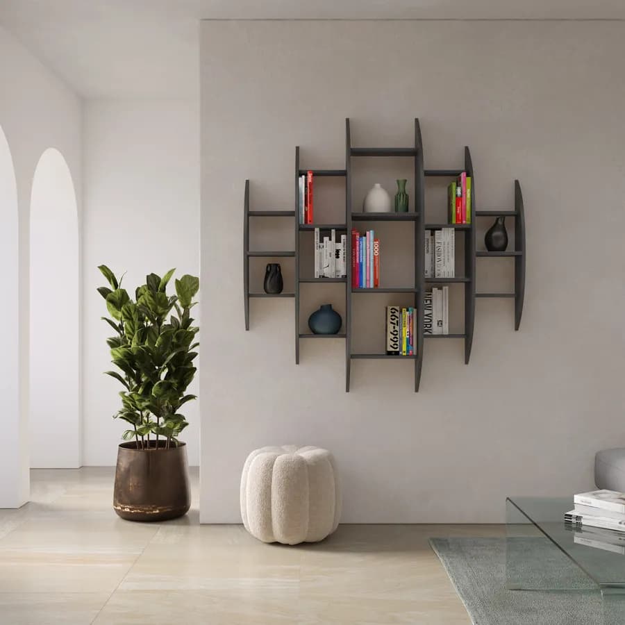 Libreria a muro sospesa 146x147h cm in legno antracite - Carelia