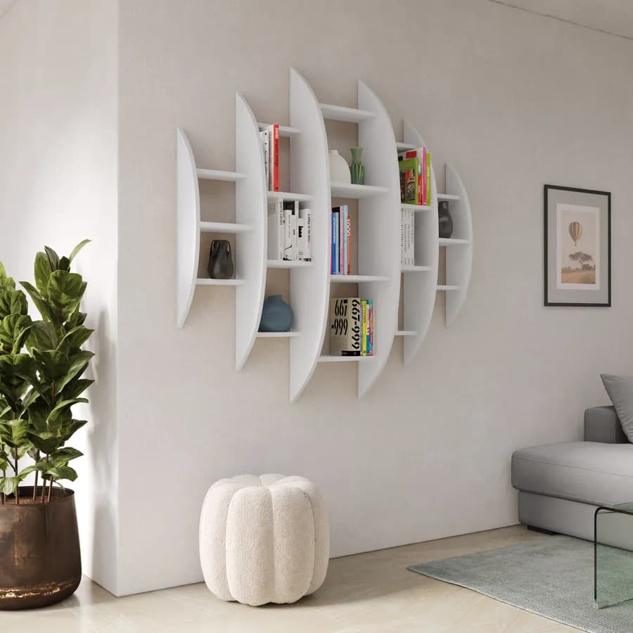 Libreria a muro sospesa 146x147h cm in legno bianco - Carelia
