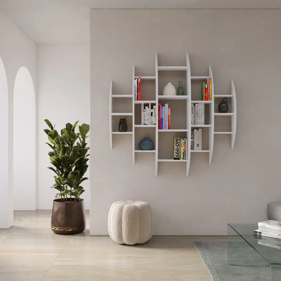 Libreria a muro sospesa 146x147h cm in legno bianco - Carelia