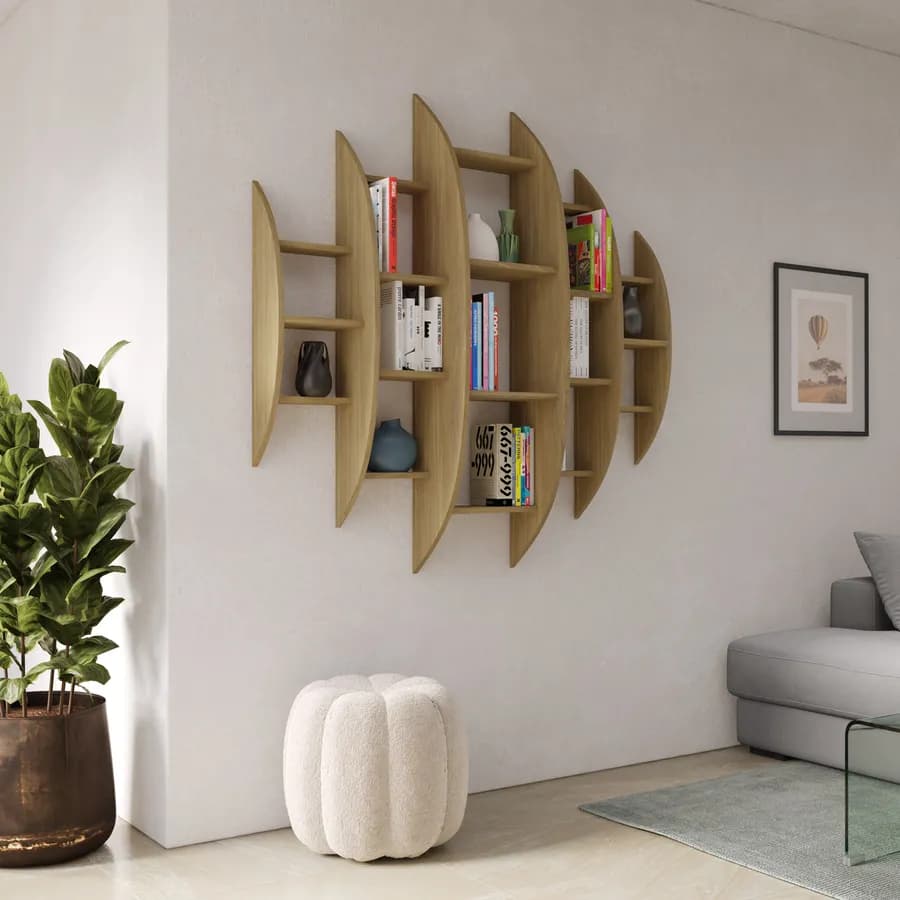 Libreria a muro sospesa 146x147h cm in legno rovere - Carelia