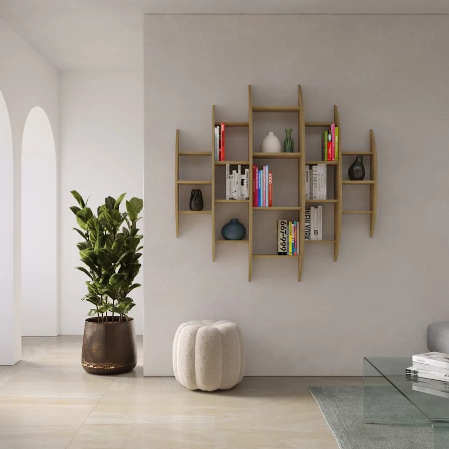 Libreria a muro sospesa 146x147h cm in legno rovere - Carelia