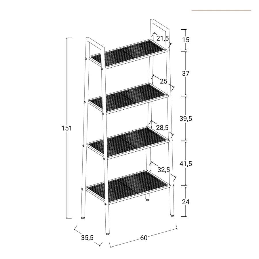 Libreria a scala 151h cm in metallo nera - Narlin