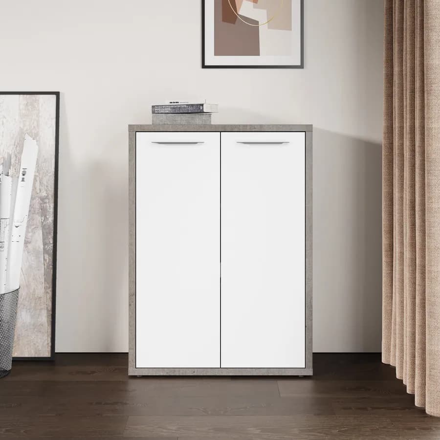 Mobile multiuso 80x112h cm grigio cemento con 2 ante bianco lucido - Homely office