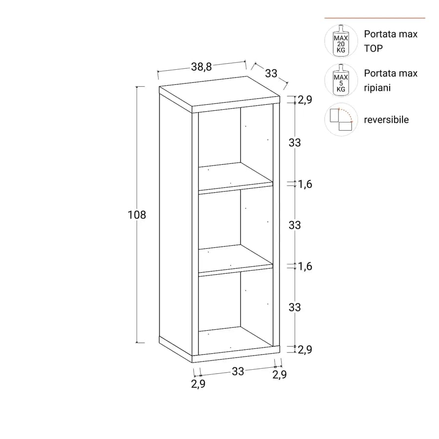 Libreria modulare 38x108h cm con 3 vani bianco - Tactik