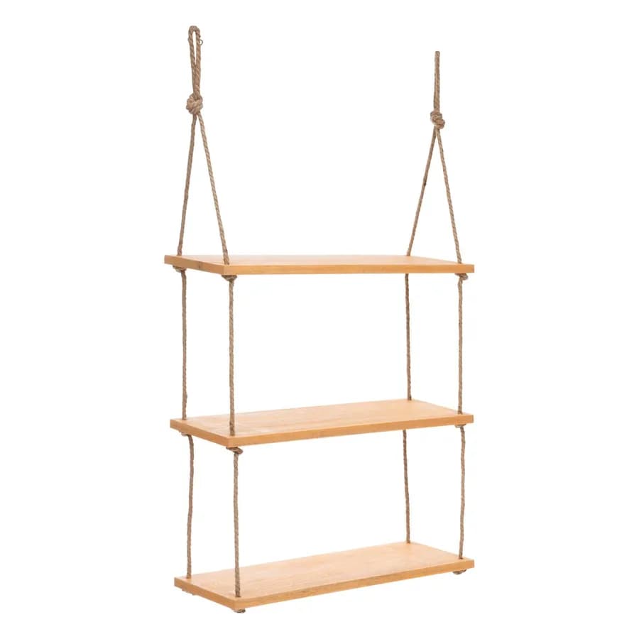 Libreria sospesa 60x105h cm in legno di hevea naturale e corda