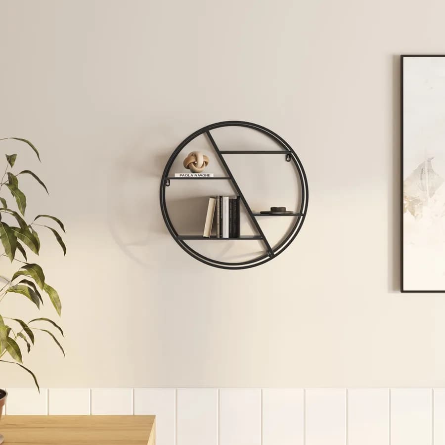 Libreria sospesa rotonda 50 cm in metallo nero - Shima