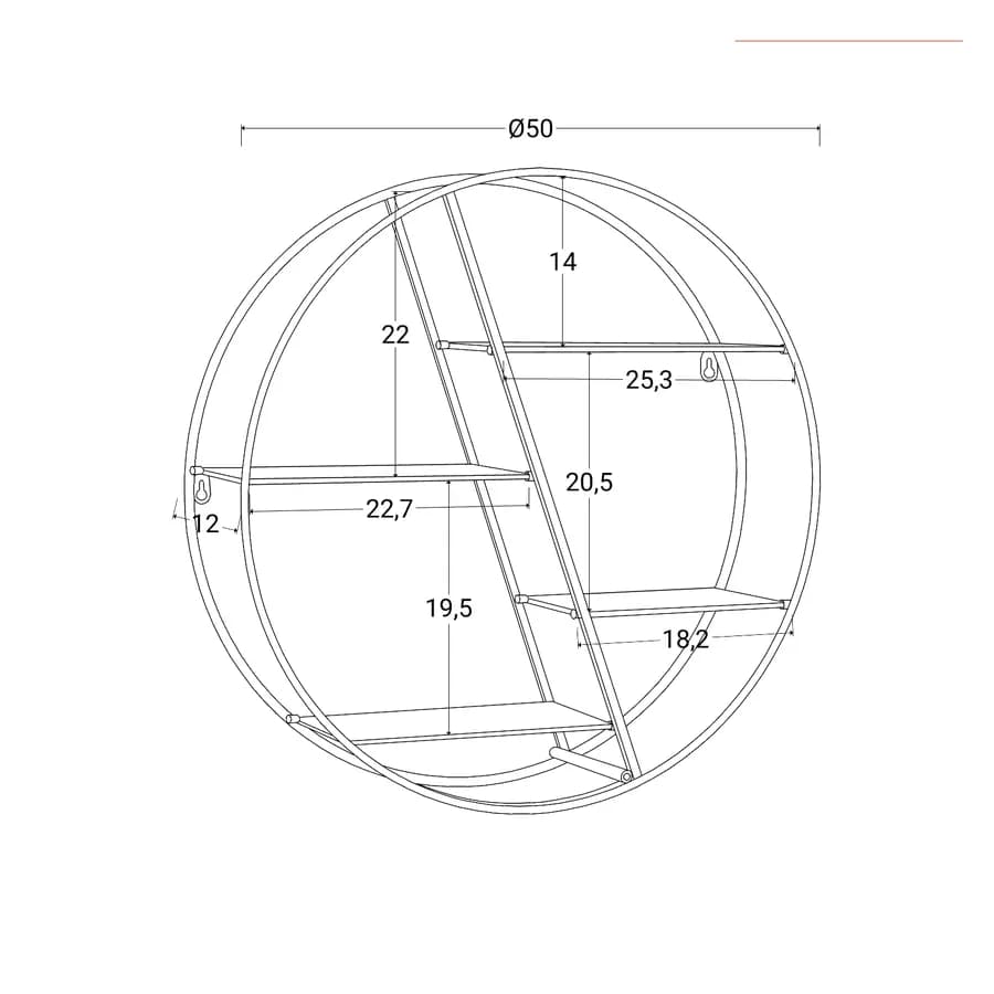Libreria sospesa rotonda 50 cm in metallo nero - Shima