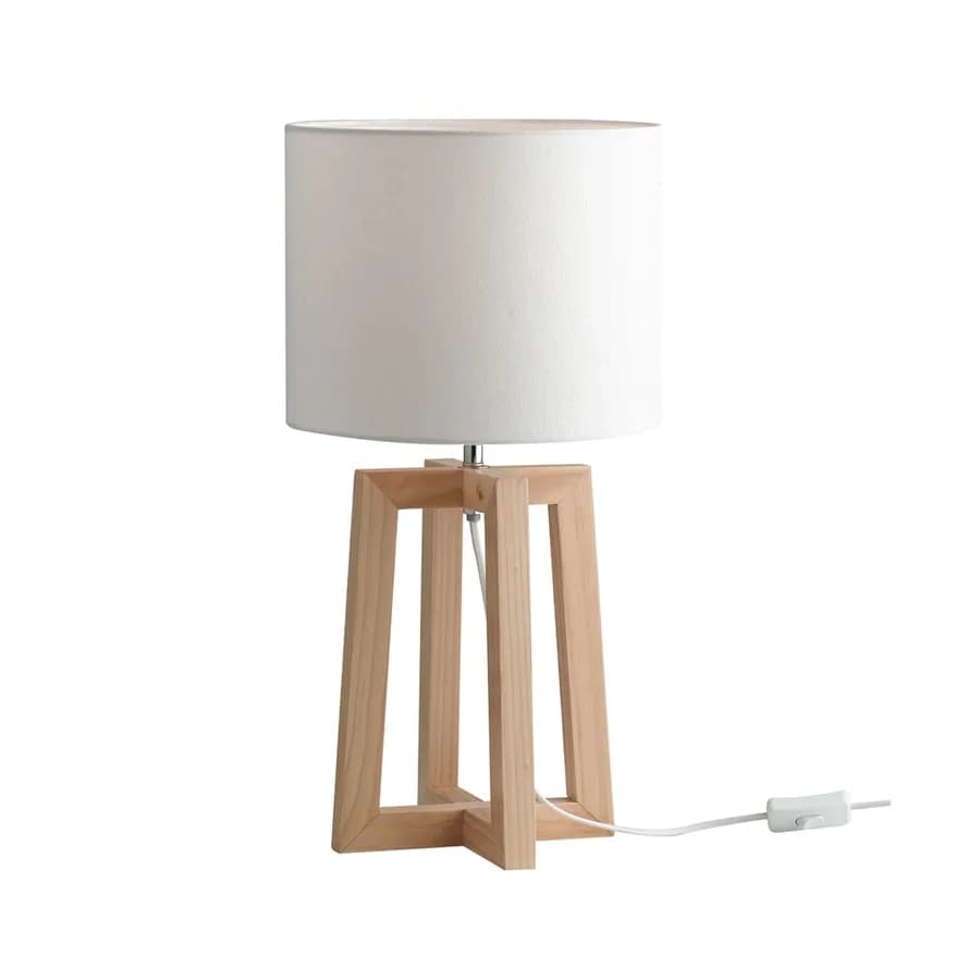 Lampada da appoggio 47 h cm in legno naturale e paralume in tessuto