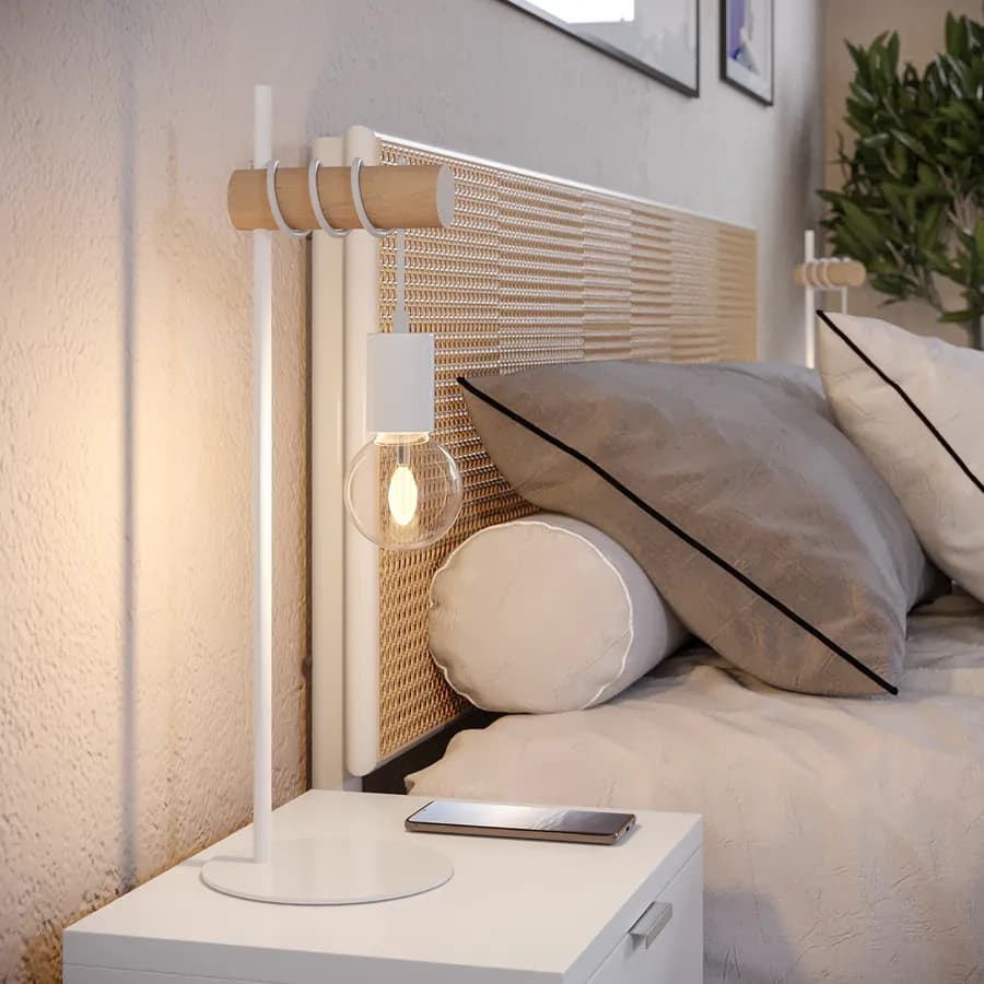 Lume 50,5 h cm in metallo bianco e sostegni in legno