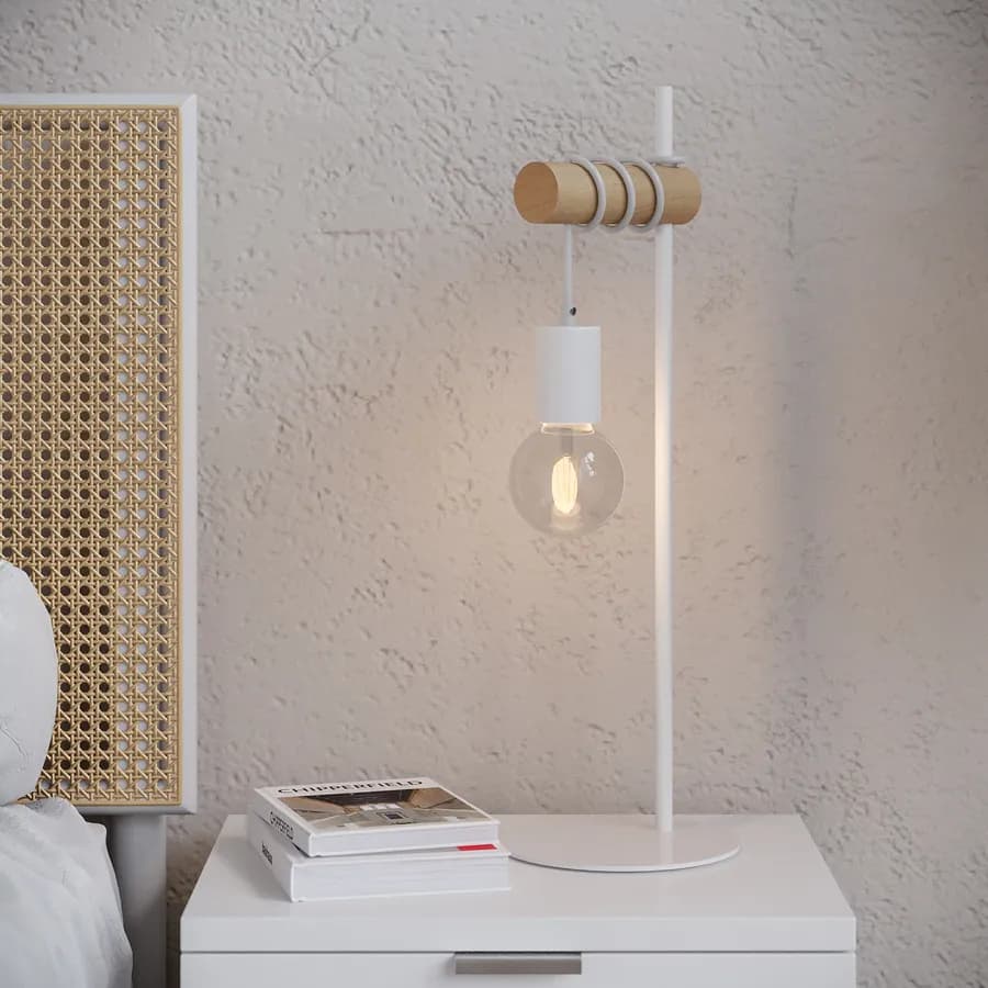 Lume 50,5 h cm in metallo bianco e sostegni in legno