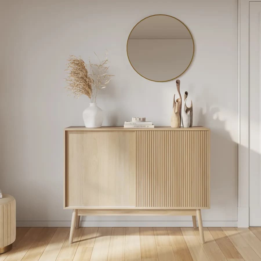 Madia 115x90h cm effetto legno di betulla baltica con 2 ante scorrevoli - Monsieur