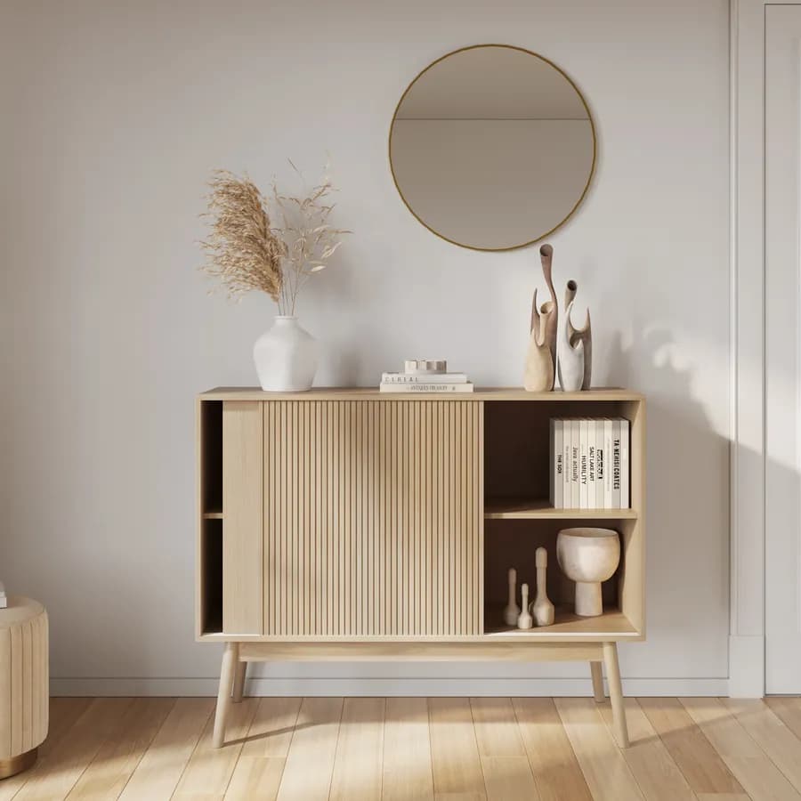 Madia 115x90h cm effetto legno di betulla baltica con 2 ante scorrevoli - Monsieur
