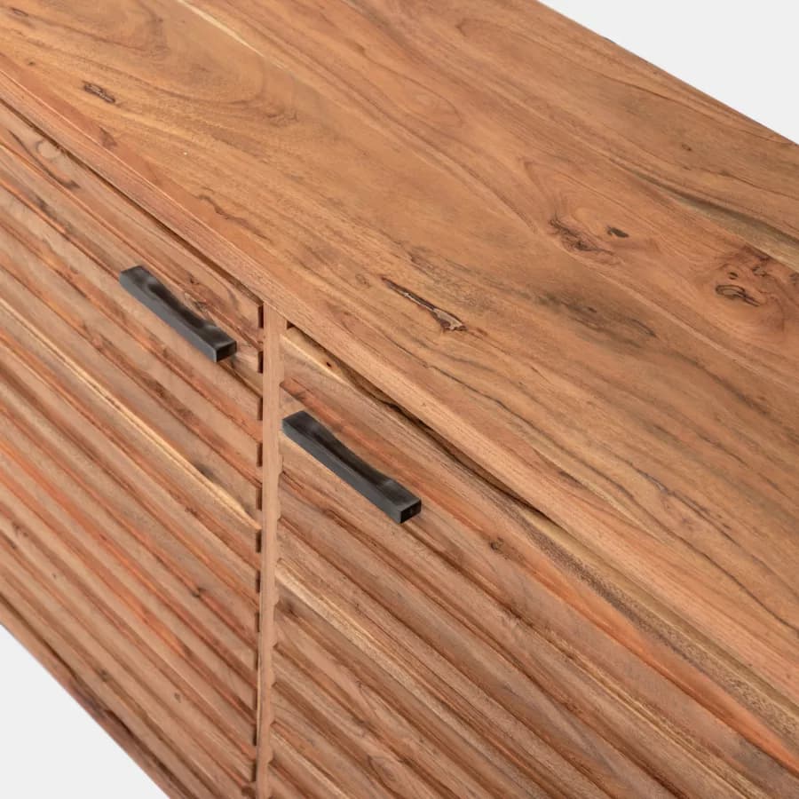 Madia 118x40 cm in legno di acacia con due ante effetto cannettato - Freia Stone