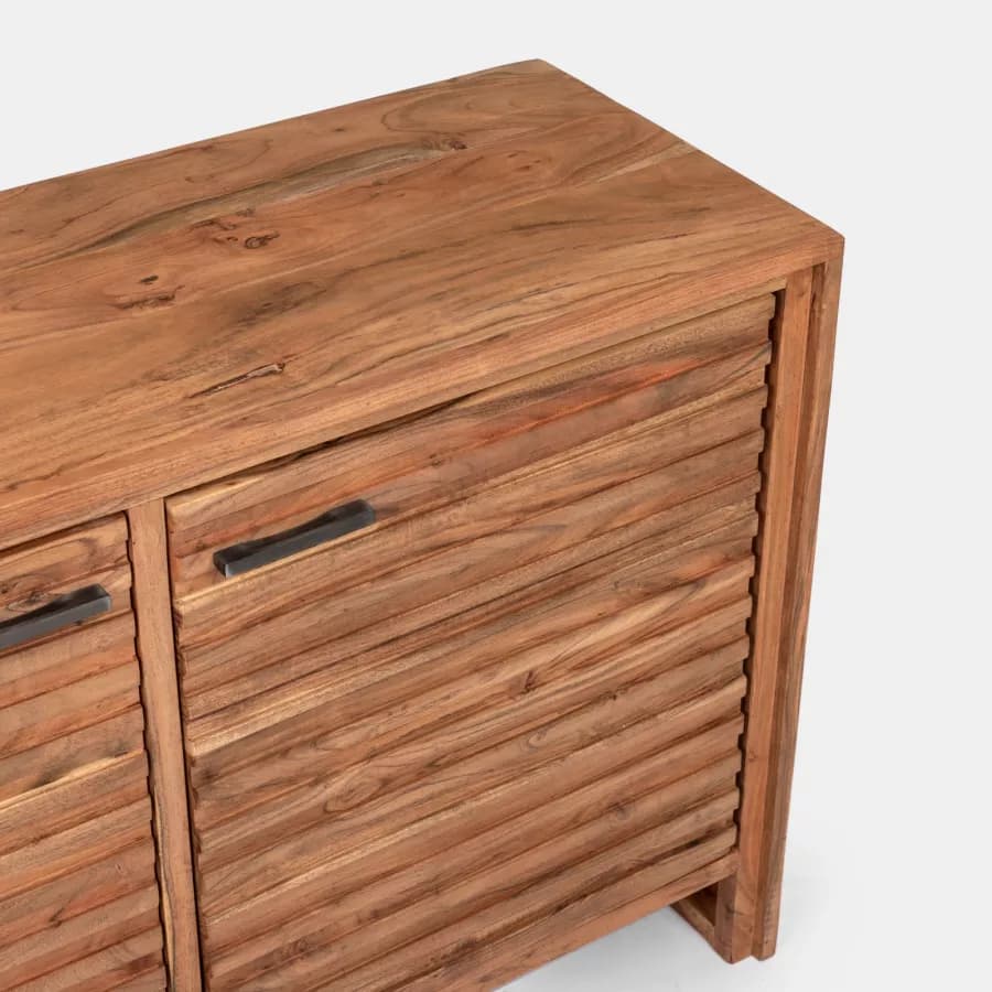 Madia 118x40 cm in legno di acacia con due ante effetto cannettato - Freia Stone