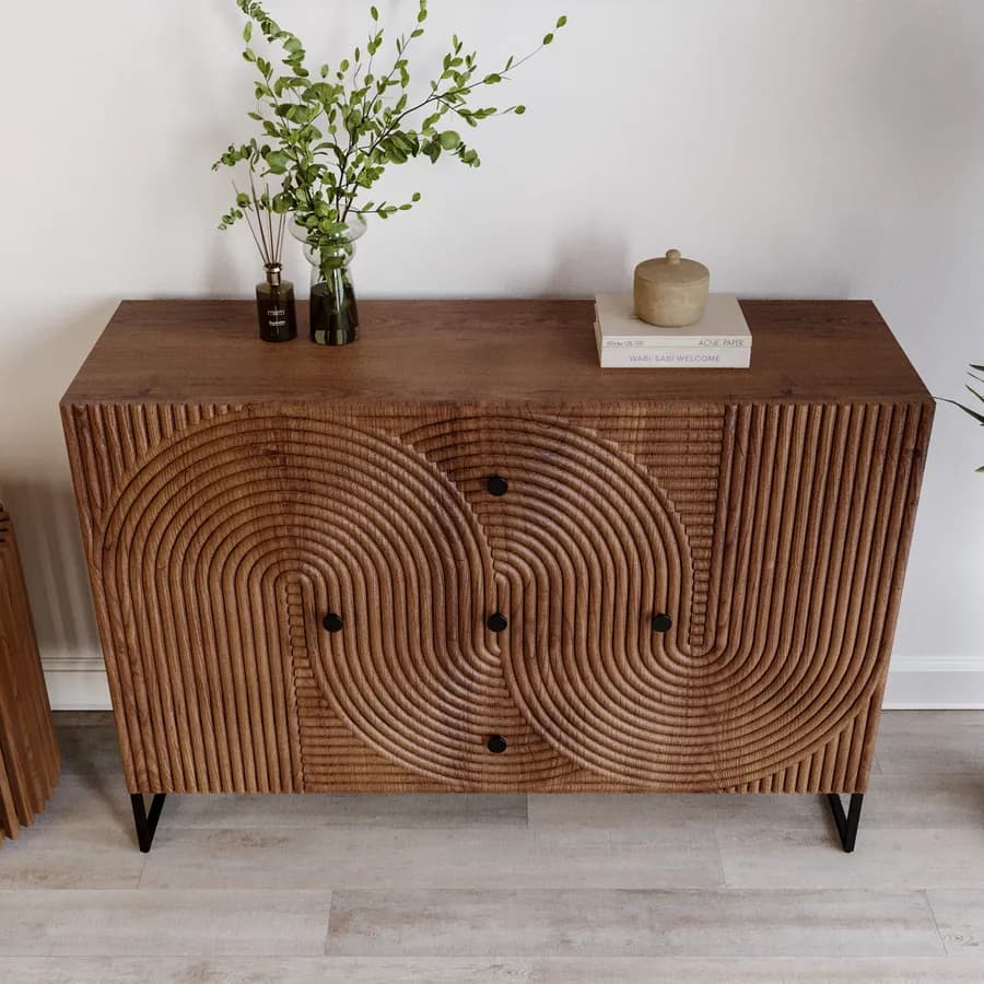 Madia 120x85h cm con 2 ante e 3 cassetti in legno di mango cannettato - Alisha