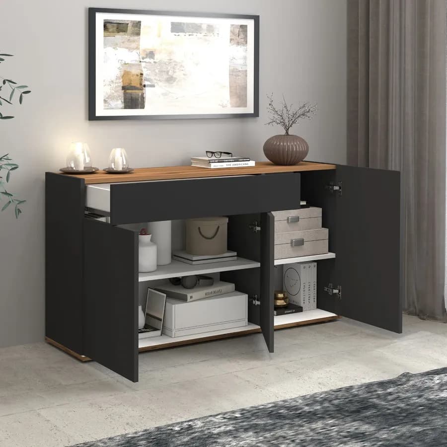 Madia 120x70h cm antracite opaco top rovere wotan con 3 ante 1 cassetto - Loira