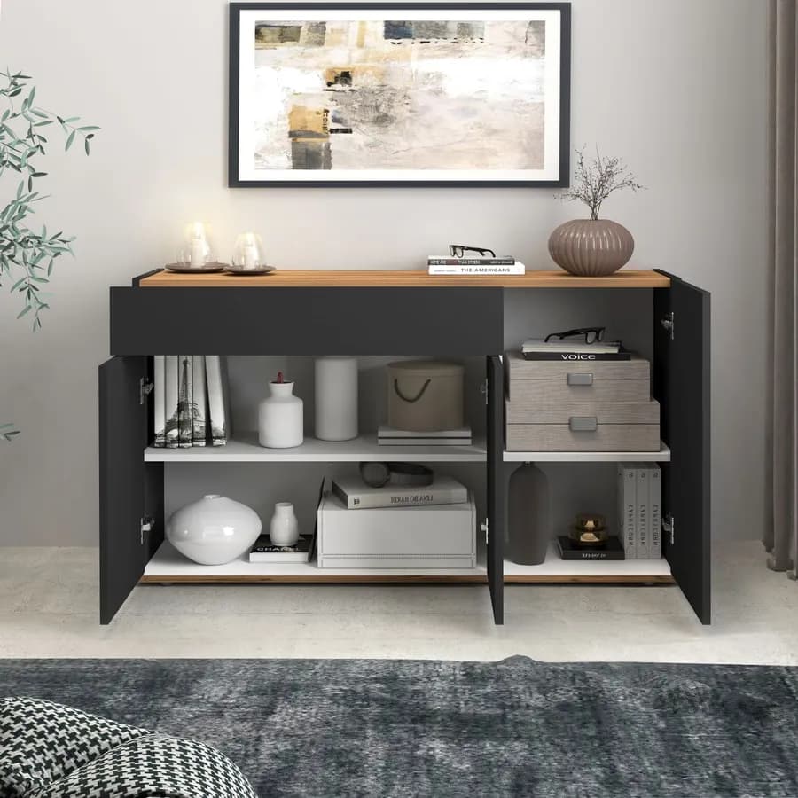 Madia 120x70h cm antracite opaco top rovere wotan con 3 ante 1 cassetto - Loira