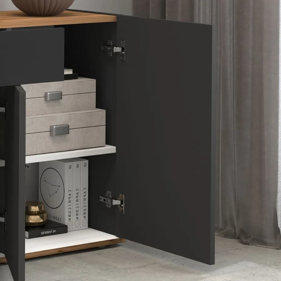 Madia 120x70h cm antracite opaco top rovere wotan con 3 ante 1 cassetto - Loira