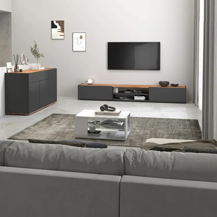 Madia 120x70h cm antracite opaco top rovere wotan con 3 ante 1 cassetto - Loira