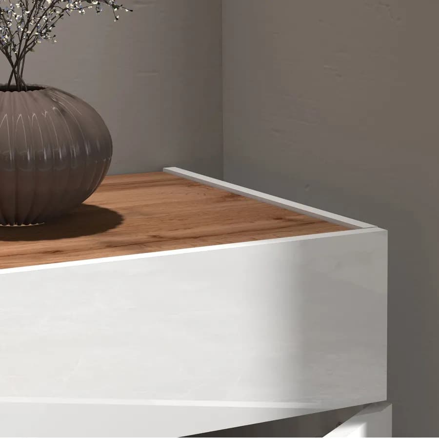 Madia 120x70h cm bianco lucido top rovere wotan con 3 ante 1 cassetto - Loira
