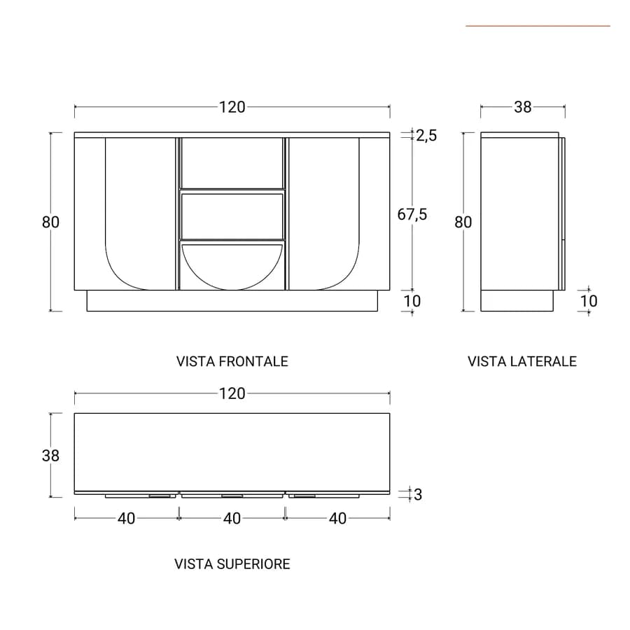 Madia 120x80h cm in legno di acacia naturale con 2 ante e 3 cassetti - Artemide
