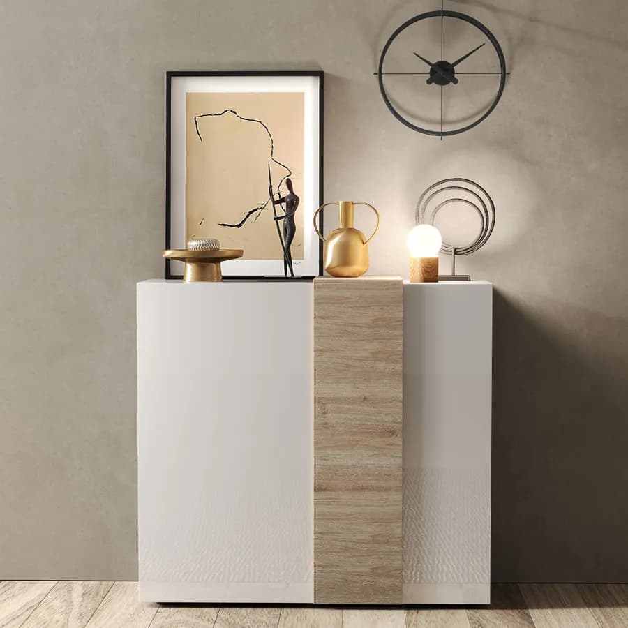 Madia 121 cm con due ante bianco lucido e rovere cadiz - Kendra