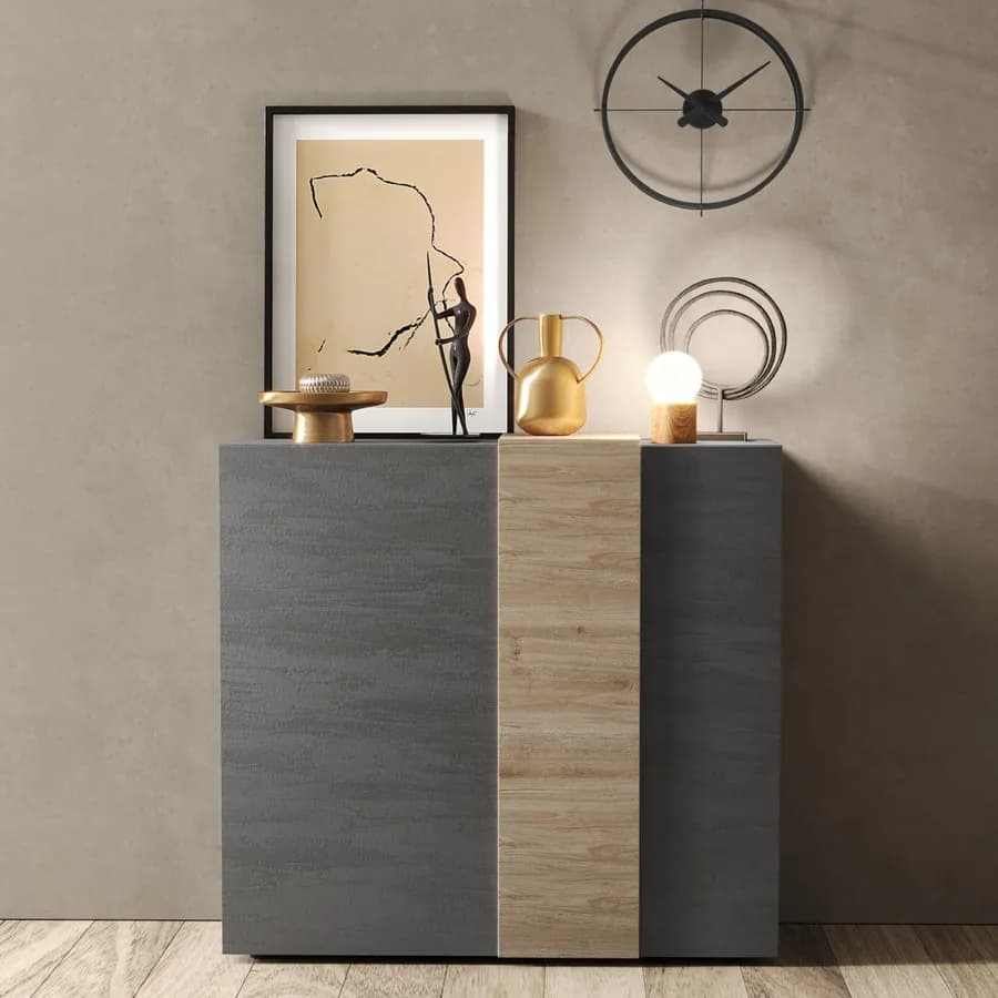 Madia 121 cm con due ante titanio e rovere cadiz - Kendra