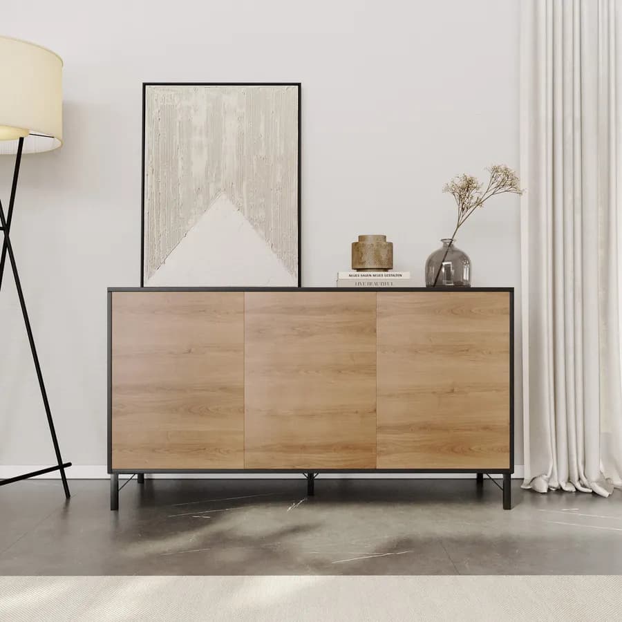 Madia 133x73h cm effetto quercia austria e antracite con 3 ante - Luky