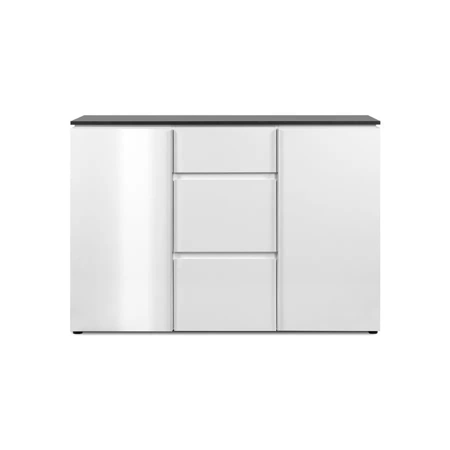 Madia 133x92h cm top grigio scuro con 2 ante e 3 cassetti in legno bianco - Normandy