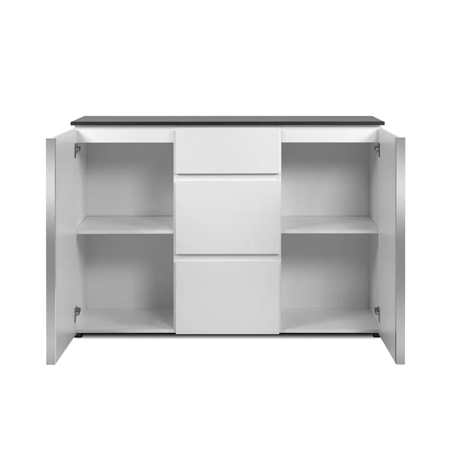 Madia 133x92h cm top grigio scuro con 2 ante e 3 cassetti in legno bianco - Normandy