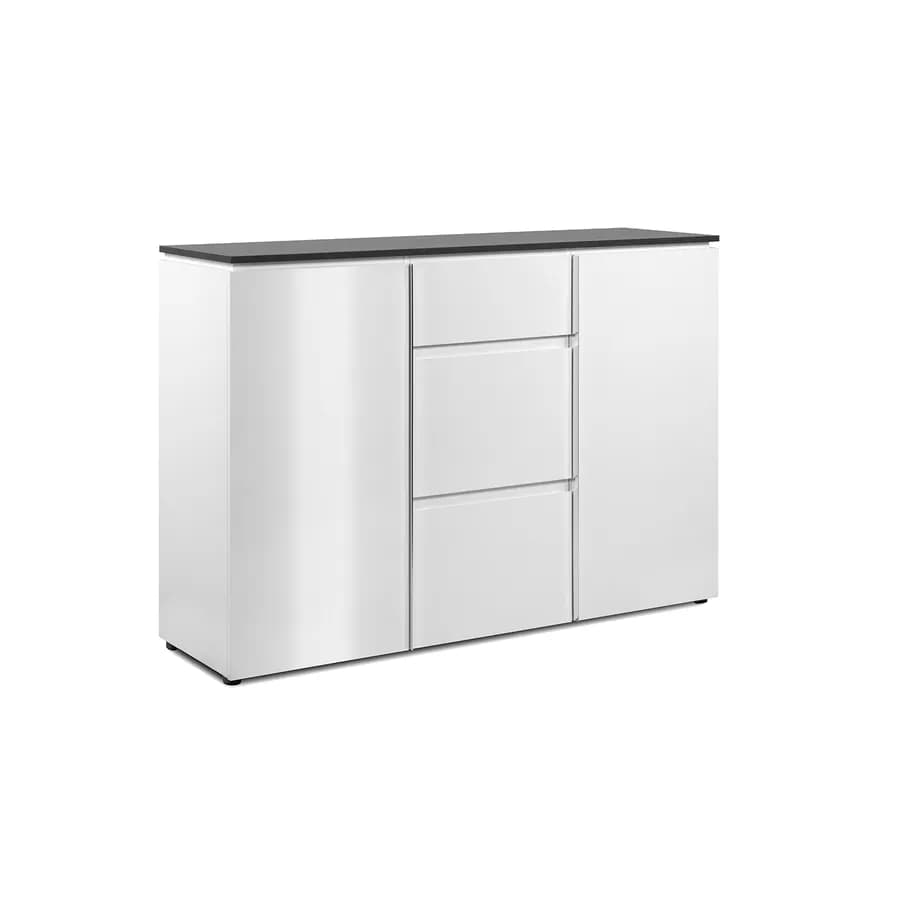 Madia 133x92h cm top grigio scuro con 2 ante e 3 cassetti in legno bianco - Normandy