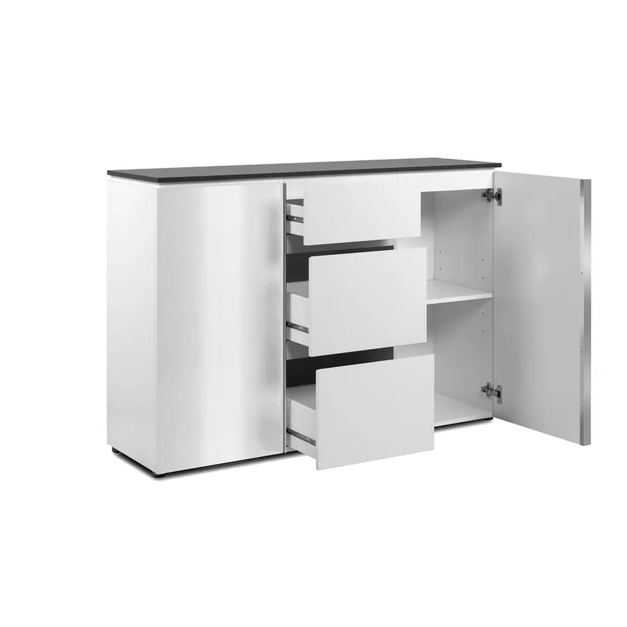 Madia 133x92h cm top grigio scuro con 2 ante e 3 cassetti in legno bianco - Normandy