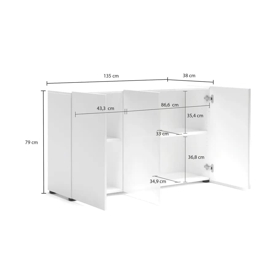 Madia 135x79h cm bianco lucido con 3 ante - Macie