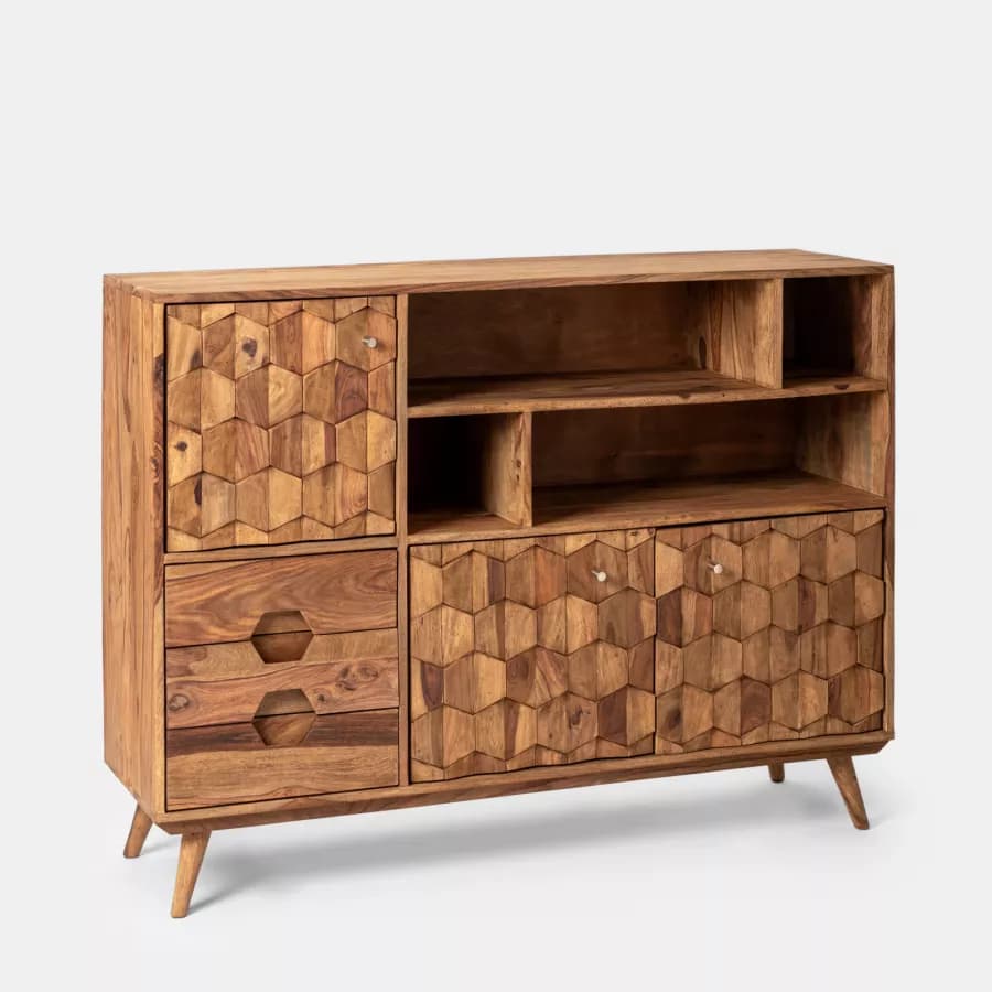 Madia 143x107h in legno con 3 ante e 3 cassetti - Freia Sheesham