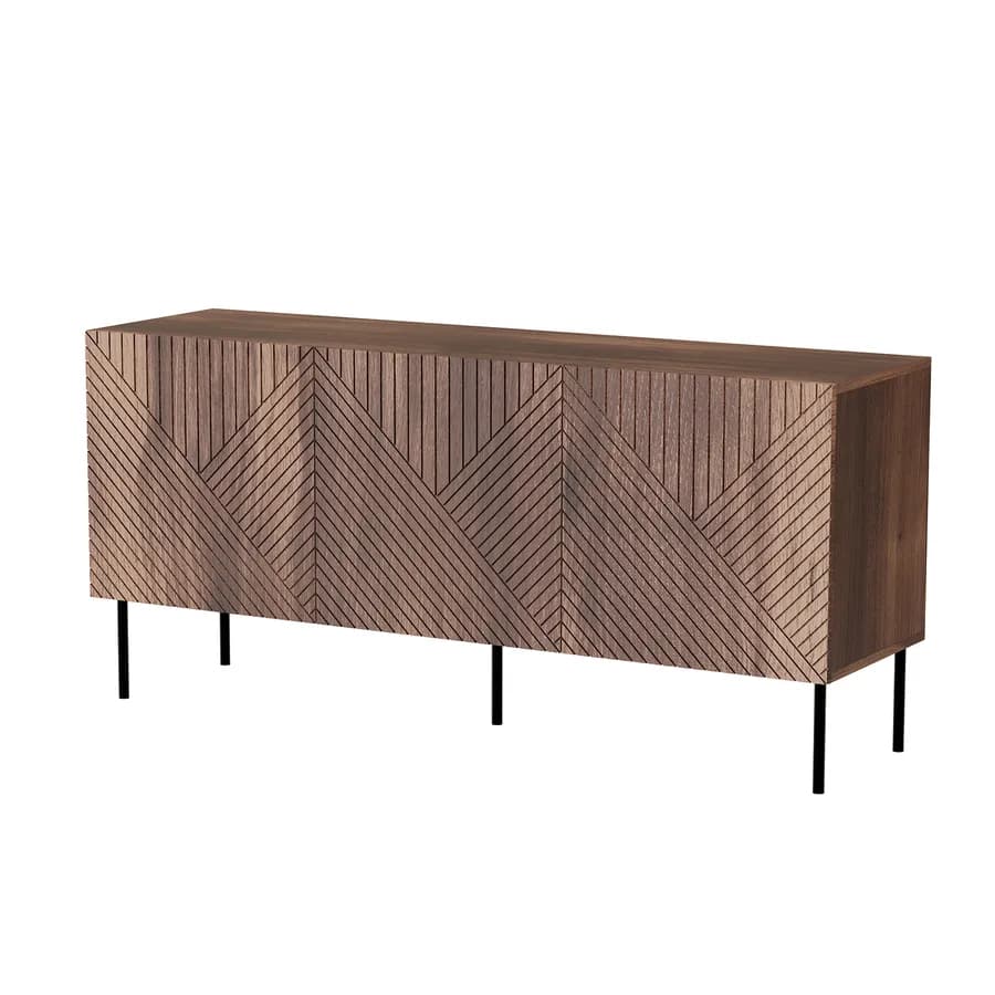 Madia 150x70h cm in legno noce con disegni geometrici e gambe nere - Olsen