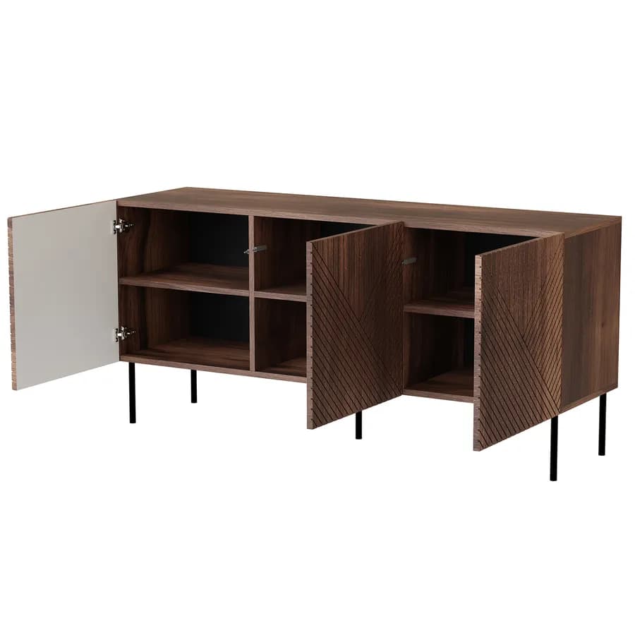 Madia 150x70h cm in legno noce con disegni geometrici e gambe nere - Olsen