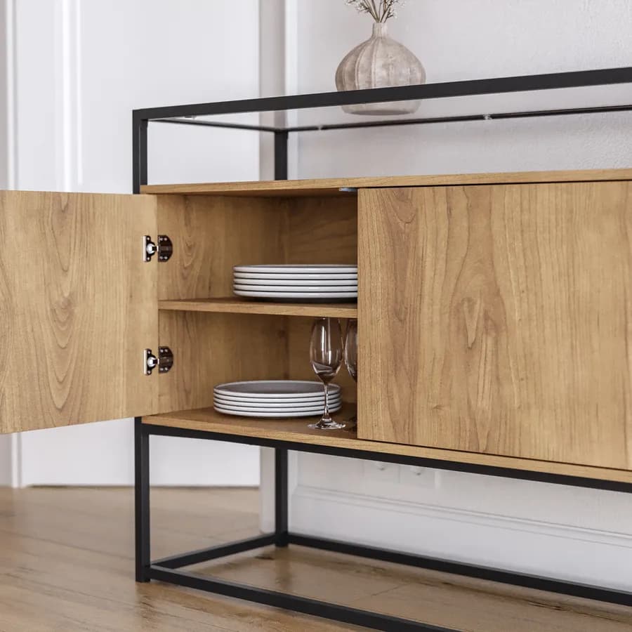 Madia 150x85h cm top in vetro con struttura in legno e metallo - Split