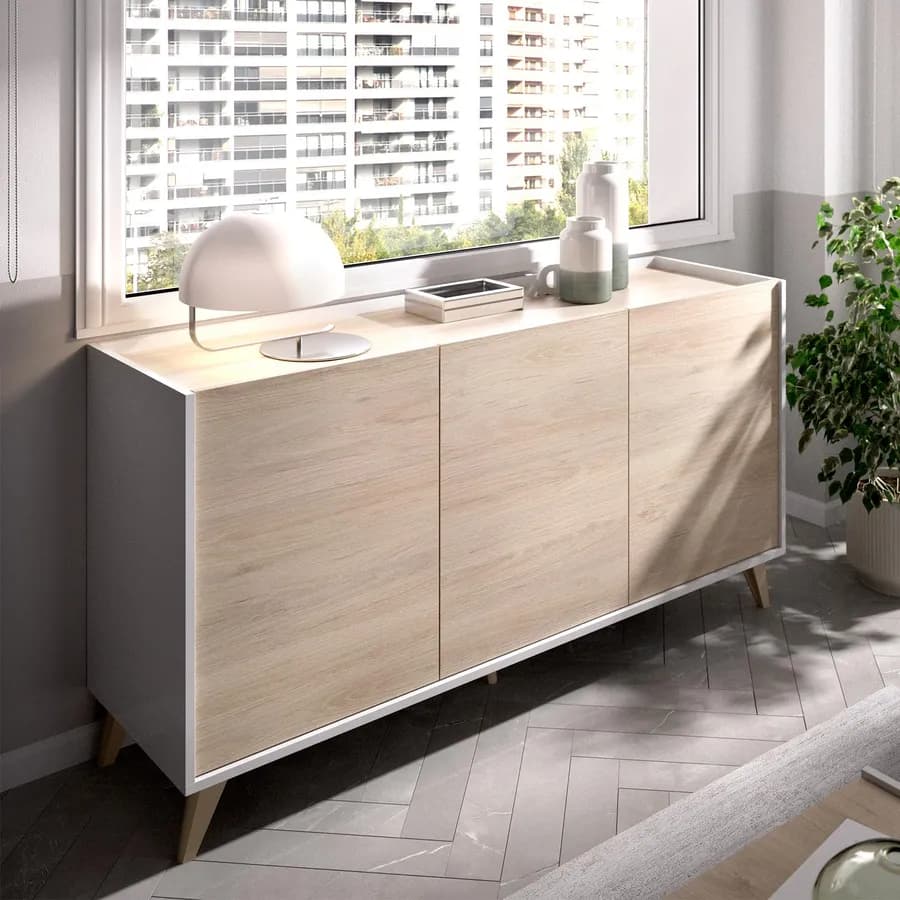 Madia 155x75h cm in legno naturale e bianco - Eike
