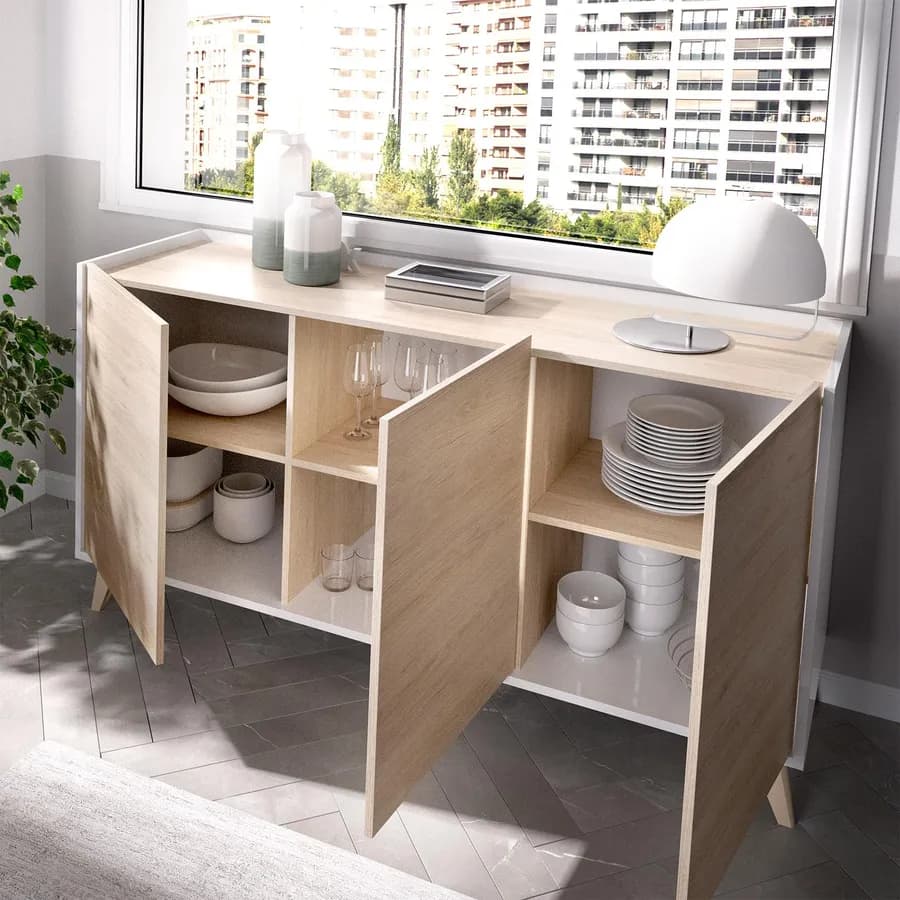 Madia 155x75h cm in legno naturale e bianco - Eike