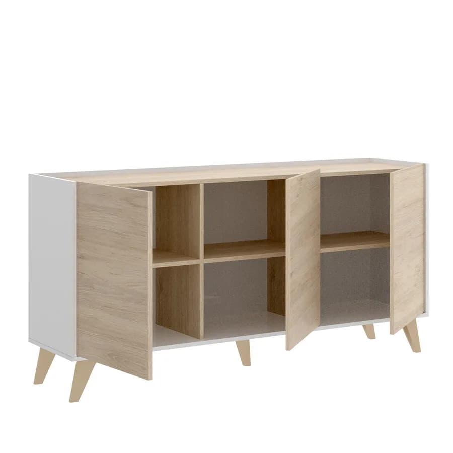 Madia 155x75h cm in legno naturale e bianco - Eike